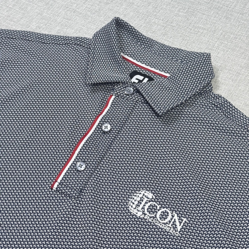 FootJoy‎ Polo Shirt Mens L Blue Geometric Golf Performance 100% Polyester